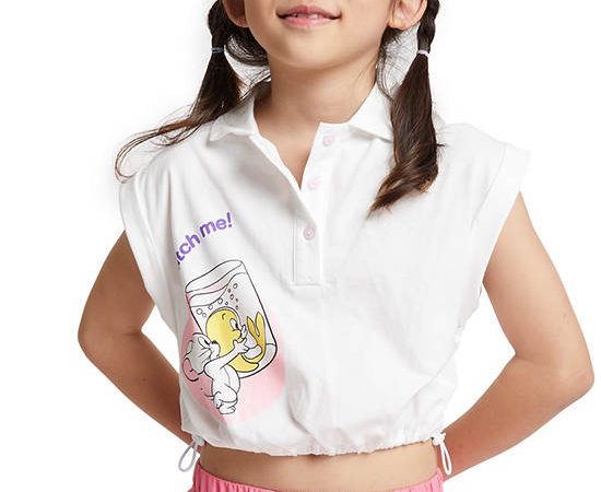 FOF KIDS Girl Polo Shirt Sleeveless Tom & Jerry White