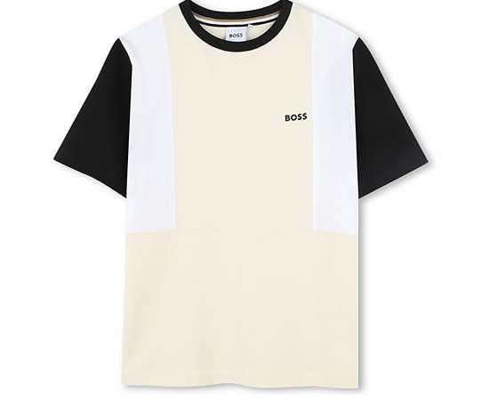 BOSS KIDS Boy T-Shirt Short Sleeves Colour Blocking Beige