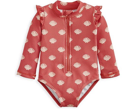 MAMAS & PAPAS Girl Toddler Swimsuit Long Sleeves Shell All Over Print Red