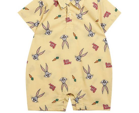 Angel Baby Boy Infant Jumpsuit Short Sleeves Bugs Bunny Print Yellow