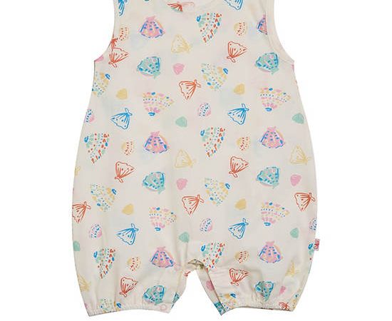 Angel Baby Baby Overall Rompers Sleevesless Summer Shell Print Cream