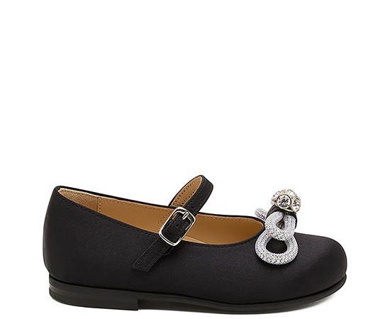 MACH & MACH Girl Toddler Ballerina Shoes Double Bow Mini Black Satin