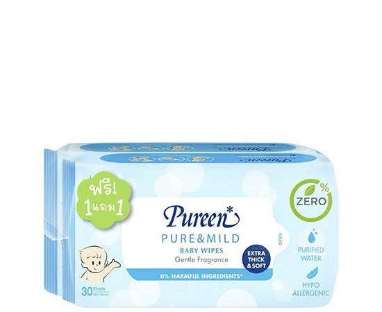 PUREEN Baby Wipes Pure & Mild 30 pcs Pack 2 Light Blue