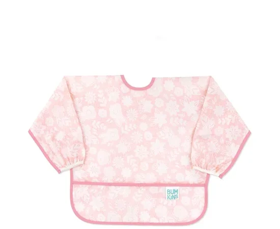 BUMKINS SleevedBib 6M LACE SU73 Light Pink