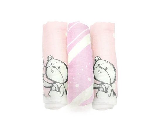 GROW Bamboo Muslin Wash Clothes - Bubble Bear Crystal Pink