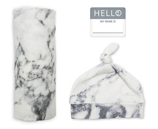 LULUJO Bamboo Hat and Swaddle Blanket -Marble