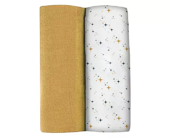BEABA Pack of 2 XXL Muslins Organic Cotton - Honey Yellow + Starry Night Playprint