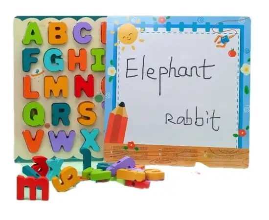 JKPTOYS 3 in 1 wooden educational toys, A-Z matching board, can play strings The back is a whiteboard.