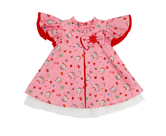 ENFANT Girls' dress set with ruffled sleeves and dragon print - pink